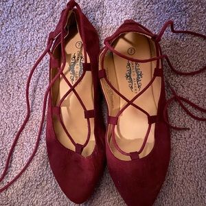 Strappy Maroon Flats